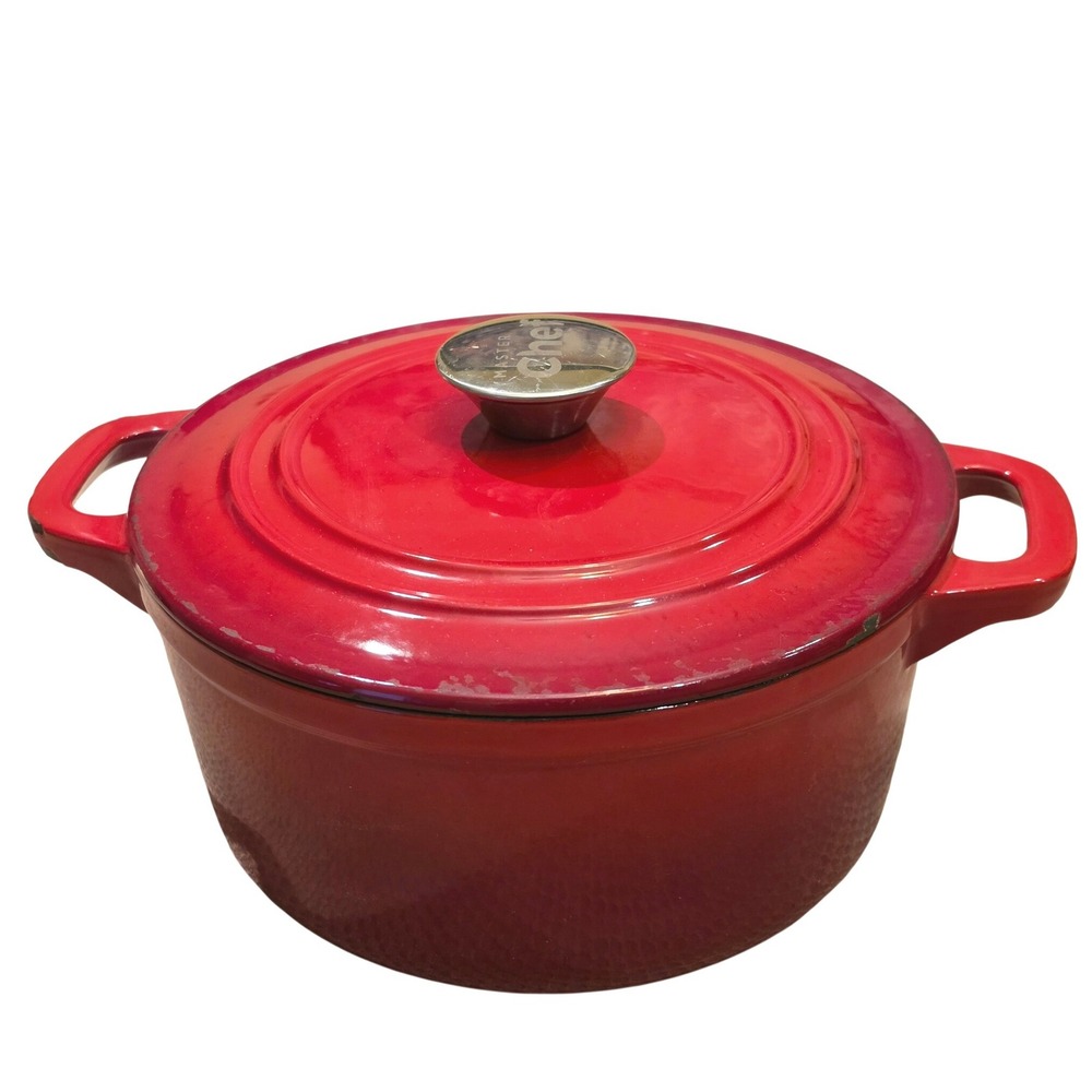 Master Chef Red Enameled Cast Iron Dutch Oven 2.8 QT Round Casserole with Lid